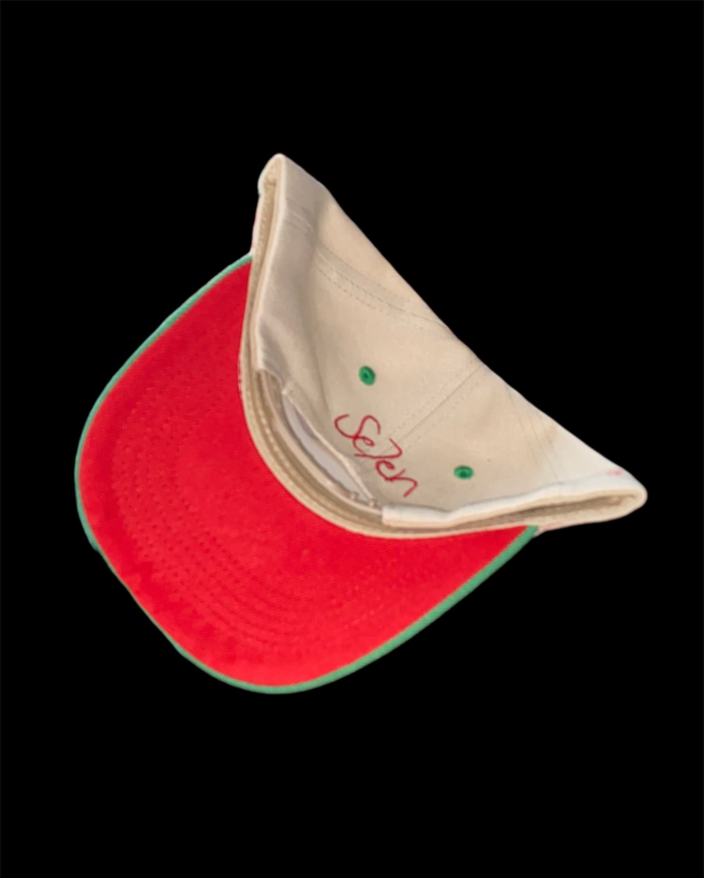 CREAM GREEN & RED SE7EN SNAPBACKS